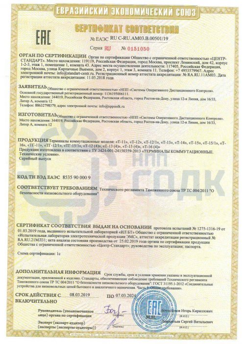 Сертификат Терминал коммутационный
